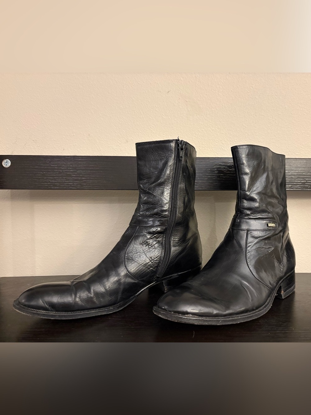 Men's Black Leather Ankle Boots Side-Zip Beatles Motorcycle 6